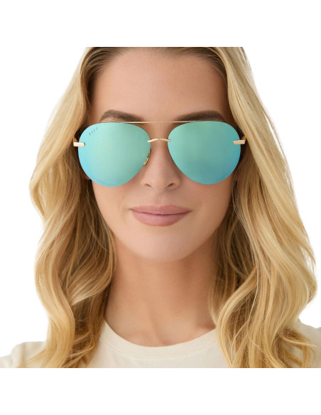 Gafas de sol aviador DIFF Lenox doradas UV400 para mujer