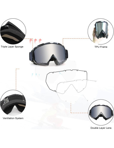 Gafas de Motocross ZukMi Marco Negro Lente Plateada