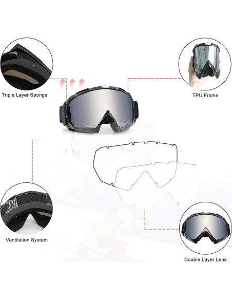 Gafas de Motocross ZukMi Marco Negro Lente Plateada