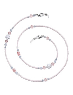 Cadena de Gafas Estilosa Rosa con Perlas Ajustable
