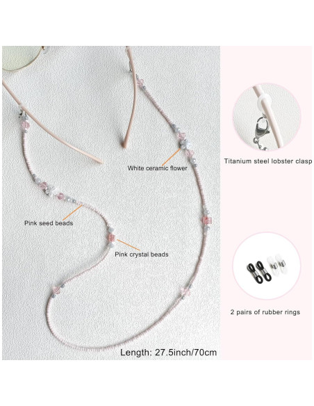 Cadena de Gafas Estilosa Rosa con Perlas Ajustable