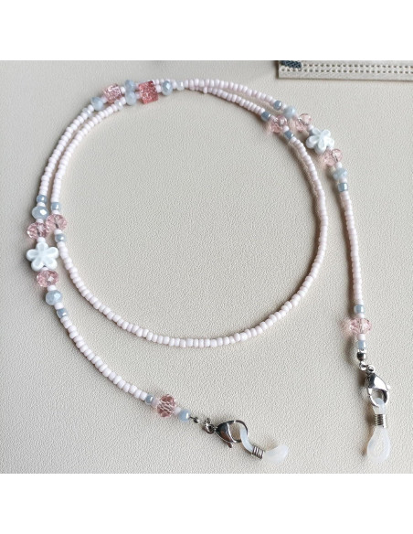 Cadena de Gafas Estilosa Rosa con Perlas Ajustable