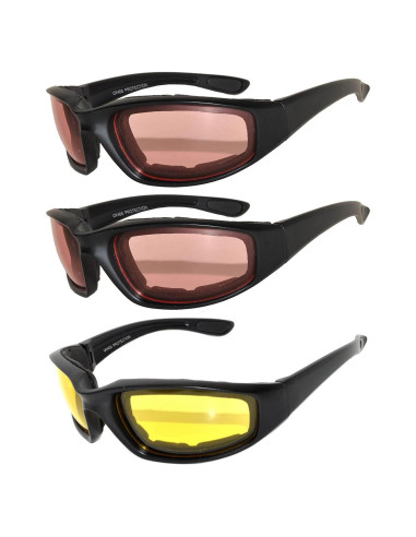 Paquete de 3 Gafas de Motocicleta Acolchadas UV400