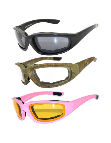 Juego de 3 gafas de sol para moto UV400 con espuma acolchada