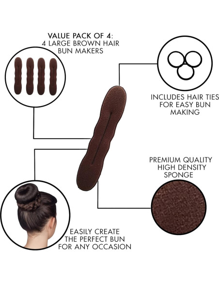 Creador de Moños Grande Styla Hair Castaño 4 Piezas