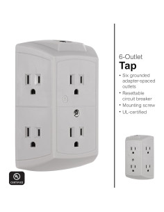 Enchufe de Pared GE 6 Salidas con Tierra Gris - Paquete de 2 2