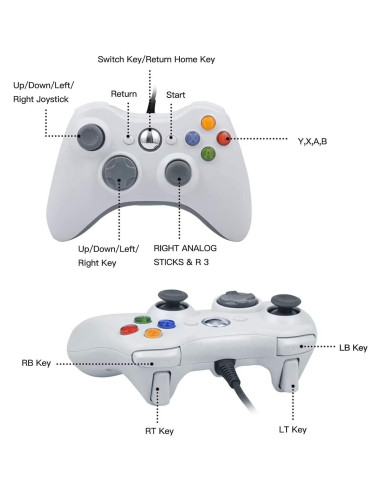 Gamepad USB con Cable USonline911 para Xbox 360 y PC