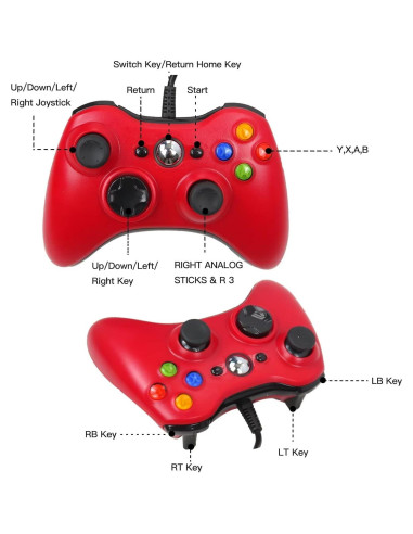 Controlador USB con cable USonline911 para Xbox 360 Rojo
