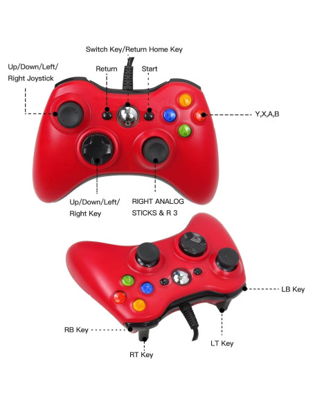 Controlador USB con cable USonline911 para Xbox 360 Rojo