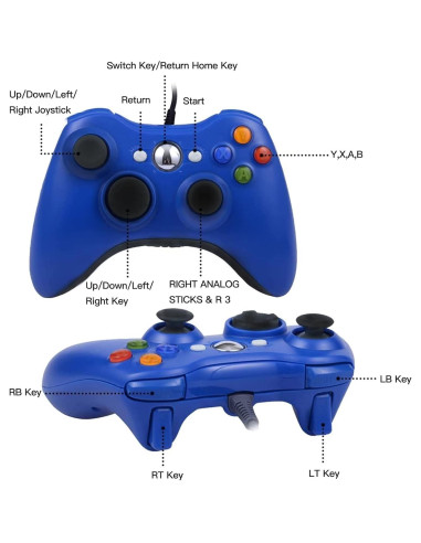 Gamepad USB con Cable USonline911 Doble Vibración Azul