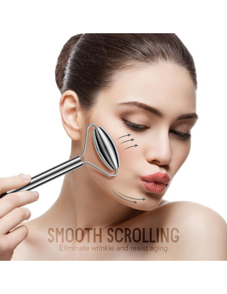 Set Rodillo Facial y Gua Sha Acero Inoxidable SSGP