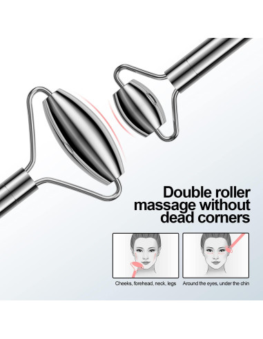 Set Rodillo Facial y Gua Sha Acero Inoxidable SSGP