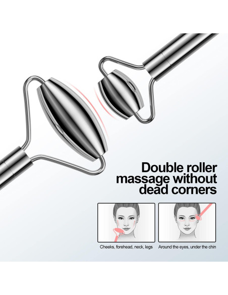 Set Rodillo Facial y Gua Sha Acero Inoxidable SSGP