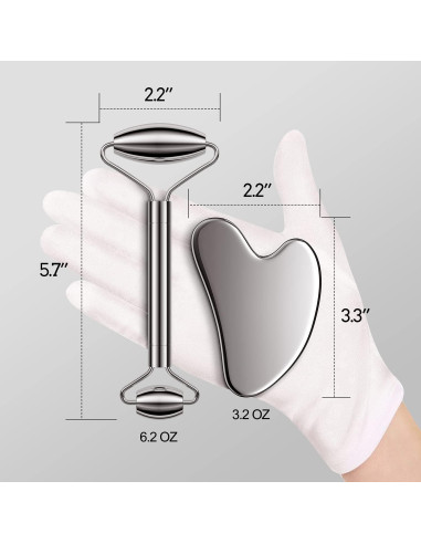 Set Rodillo Facial y Gua Sha Acero Inoxidable SSGP