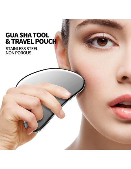 Set Rodillo Facial y Gua Sha Acero Inoxidable SSGP