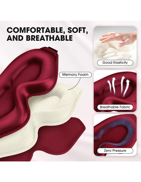 Máscara de Sueño Cverny 3D Bloqueo Luz Ajustable Rojo