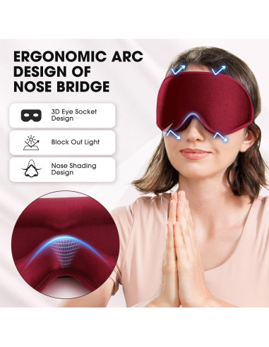 Máscara de Sueño Cverny 3D Bloqueo Luz Ajustable Rojo