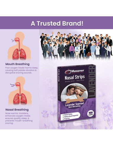Tiras Nasales Massner Lavanda 100 Unidades Alivio Ronquidos