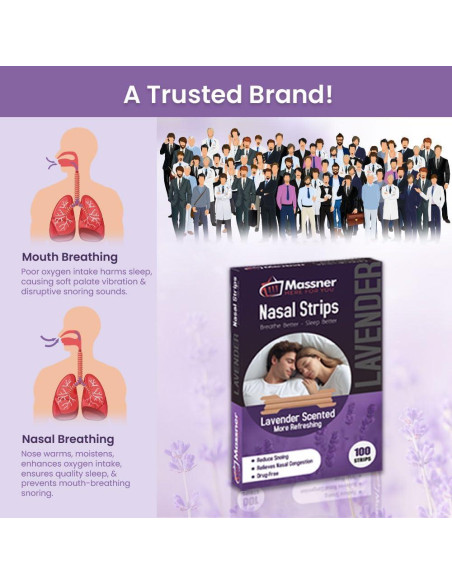 Tiras Nasales Massner Lavanda 100 Unidades Alivio Ronquidos