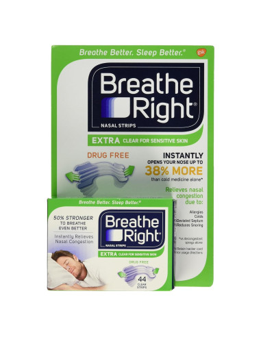Tiras Nasales Breathe Right Piel Sensible 44 Unidades