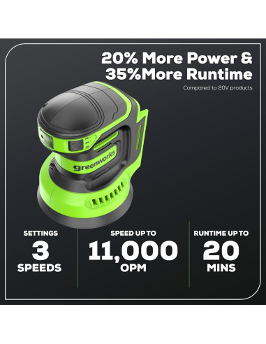 Lijadora Orbital Greenworks 24V 5" Inalámbrica con Batería