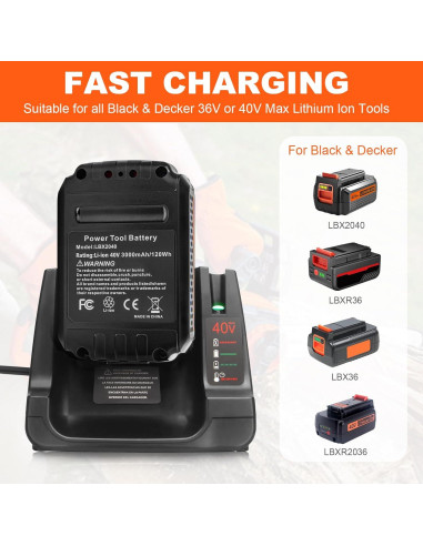 Batería de Litio 40V LBX2040 y Cargador Black and Decker