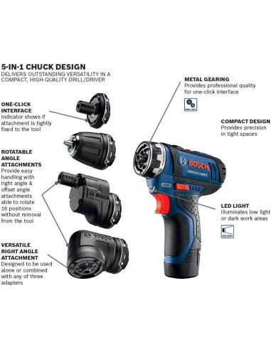 Taladro Atornillador BOSCH GSR12V-140FCB22 12V Flexiclick 5-en-1
