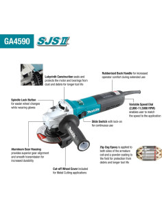 Amoladora Angular Makita GA4590 115mm 15 AMP Control Velocidad 2