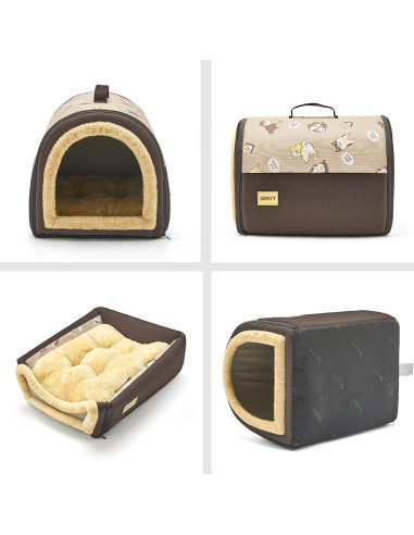 Casa para Perros Interior Jiupety 2 en 1 Marrón M 45.7x35.6x33cm