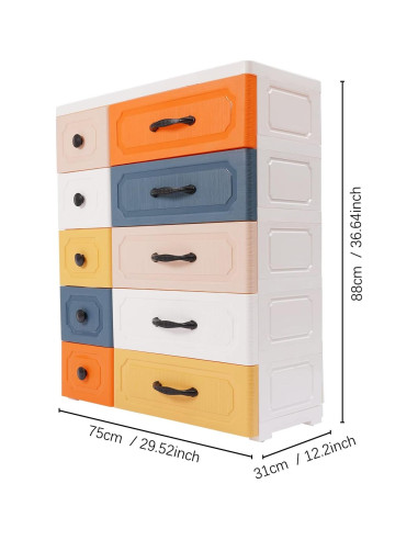 Cajonera Alta de Plástico SuiYuLn 10 Cajones Coloridos 93 cm