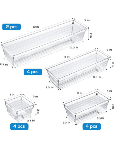 Organizador de Cajones DCA 14 Piezas Plástico Transparente