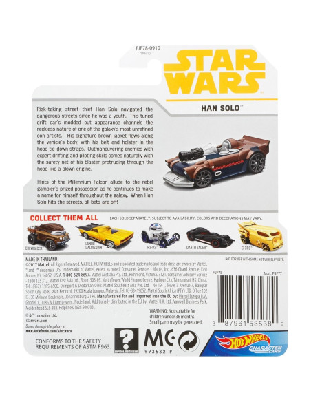 Hot Wheels Star Wars Han Solo Vehículo a Escala 1:64