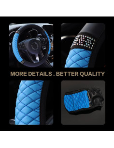 Cubierta de Volante de Cuero SUJADE 15" Antideslizante Azul 2