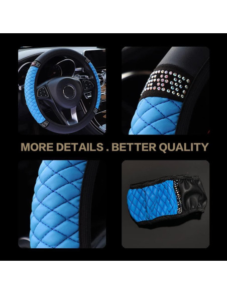 Cubierta de Volante de Cuero SUJADE 15" Antideslizante Azul Cubierta de Volante de Cuero SUJADE 15" Antideslizante Azul