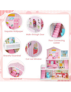 Casa de Muñecas Costzon 3 Pisos con Muebles para Niños 2