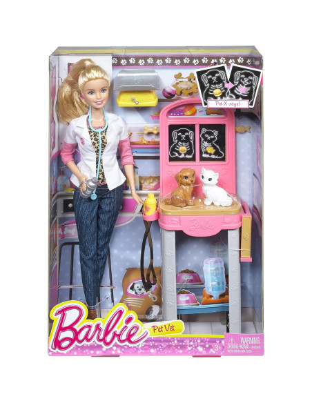 Muñeca Barbie Veterinaria Mattel con Gatito y Cachorro