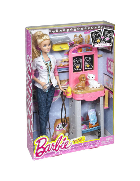 Muñeca Barbie Veterinaria Mattel con Gatito y Cachorro