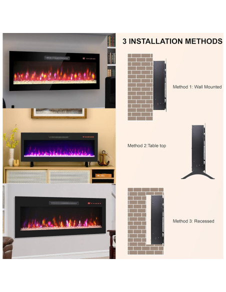 Chimenea Eléctrica Genérico 107 cm Pared Control Remoto LED