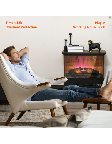 Chimenea Eléctrica HOMCOM 1400W con Control Remoto y Llama 3D