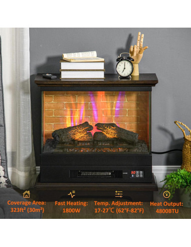 Chimenea Eléctrica HOMCOM 1400W con Control Remoto y Llama 3D