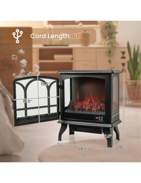 Estufa Eléctrica de Chimenea COSTWAY 1400W con Control Remoto