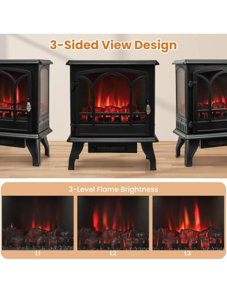 Estufa Eléctrica de Chimenea COSTWAY 1400W con Control Remoto