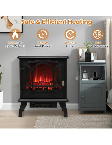 Estufa Eléctrica de Chimenea COSTWAY 1400W con Control Remoto