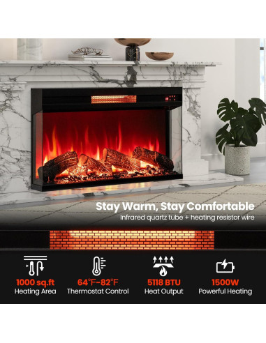 Chimenea Eléctrica SIMOE 91.4 cm 3 Lados Control Remoto