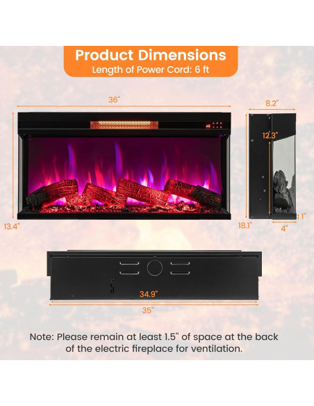 Chimenea Eléctrica SIMOE 91.4 cm 3 Lados Control Remoto