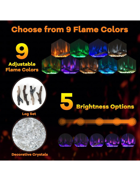 Chimenea Eléctrica ORALNER 127 cm, 9 Colores de Llama