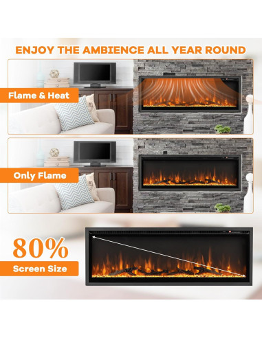 Chimenea Eléctrica ORALNER 127 cm, 9 Colores de Llama