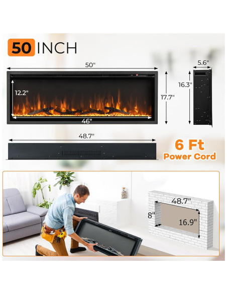 Chimenea Eléctrica ORALNER 127 cm, 9 Colores de Llama