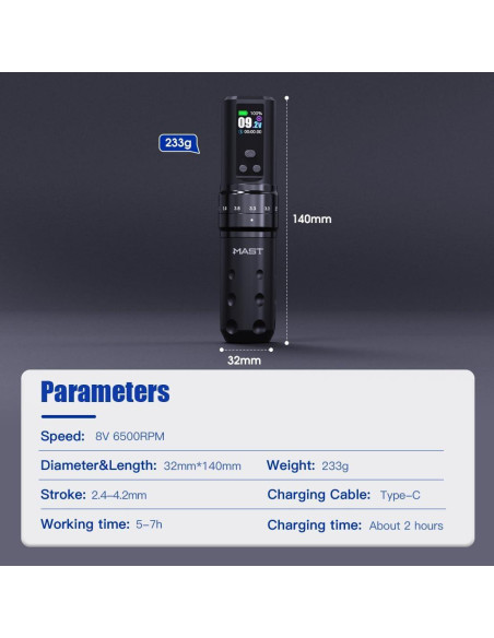 Kit de Tatuaje Inalámbrico MAST Fold2 Pro con 2 Baterías