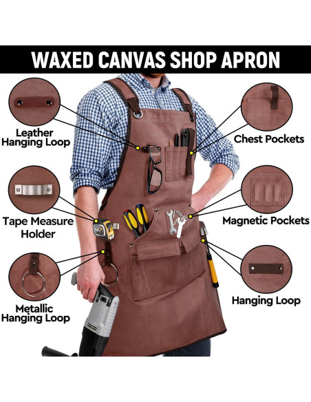 Delantal de Carpintería UUP Marrón 96.5x71.1cm 9 Bolsillos